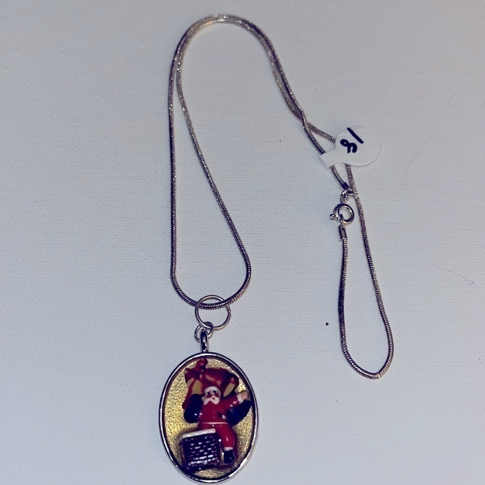 SANTA Claus in Chimney Christmas Necklace Vintage Upcycle